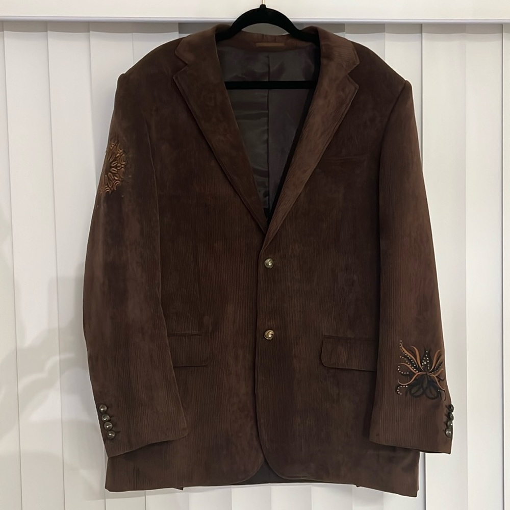 Lanzino Brown Corduroy Cowboy Embroidered Stitched Country Jacket XL Western